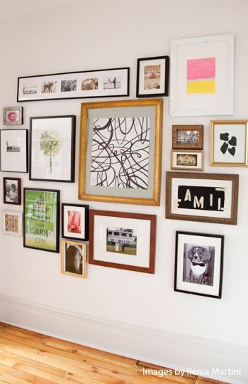 gallery wall, mismatched frames Picture Walls, Grey Walls Living Room, Art Placement, Barbie Dreamhouse, Modern Gallery Wall, Gallery Frames, Wall Photo, Therapy Office, Frame Gallery