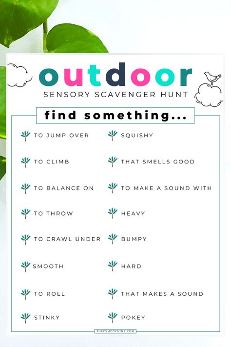 Got wiggly kids? Get them outside and moving with this simple and fun Outdoor Sensory Scavenger Hunt Printable that can be used again and again! Activities for kids | simple activity for kids | ideas for kids | neighborhood | nature | outside | nature walk | activities at home | quarantine | backyard | play outside | clues | parenting #scavengerhunt #activitiesforkids #outdooractivities #thistimeofmine Outdoor Activities School Age, Nature Walk Ideas Preschool, Color Nature Walk, Take Me Outside Day Activities, Science Outdoor Activities, Outdoor English Activities, Preschool Outdoor Scavenger Hunt, How Things Move Activities, Outdoor Counseling Activities