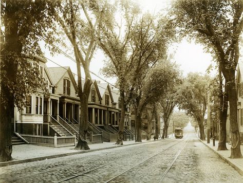 View of Lexington St., East Boston, looking east | General photographic collection (PC001) -- Historic New England God Photography, Boston History, East Boston, Old Homes, Downtown Boston, Historic New England, Row Houses, New England States, Vintage Boston