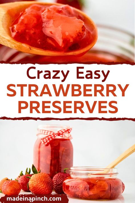 This simple old-fashioned recipe uses just a handful of natural ingredients to create an intense fresh strawberry flavor. Learn how to make fresh homemade strawberry preserves in a small batch without pectin (including canning directions). This recipe is easy enough for beginners, and the final product tastes SO much better than what you find in grocery stores! Diy Strawberry Preserves, Old Strawberry Recipes, Strawberry Preserves Canning, What To Do With Fresh Strawberries, Strawberry Preserves Recipe, Homemade Strawberry Preserves, Inexpensive Dinner Recipes, Balanced Recipes, Vegan Sauce Recipes