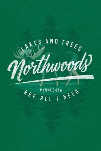 size: 18x12in Art Print: Northwoods, Minnesota - Lakes & Trees - Insignia - Lantern Press Artwork by Lantern Press : Minnesota Lakes, Free Canvas, Stock Art, Modern Photography, Antique Maps, Support Artists, Art Ink, Wood Metal, Canvas Tote Bag