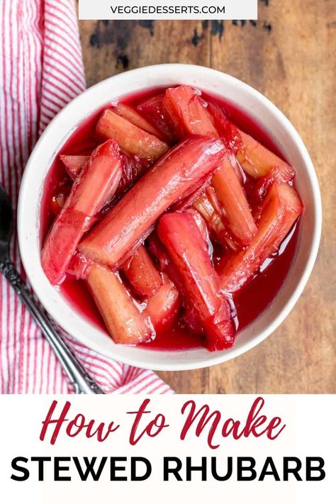 This easy 3 ingredient Stewed Rhubarb recipe is a perfect way to use up seasonal rhubarb. Simply cook in minutes and enjoy on custard, yogurt, oatmeal, ice cream etc... Stewed Rhubarb Recipes, Cooked Rhubarb, Cooking Rhubarb, How To Cook Rhubarb, Healthy Rhubarb Recipes, Stewed Rhubarb, Tandoori Paste, Yogurt Oatmeal, Roasted Rhubarb