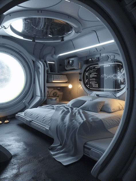 Sci Fi Rooms, Sci Fi Bedroom, Scifi Room, Sci Fi House, Space Station Interior, Futuristic Room, Futuristic Bedroom, Scifi Interior, Ship Concept Art