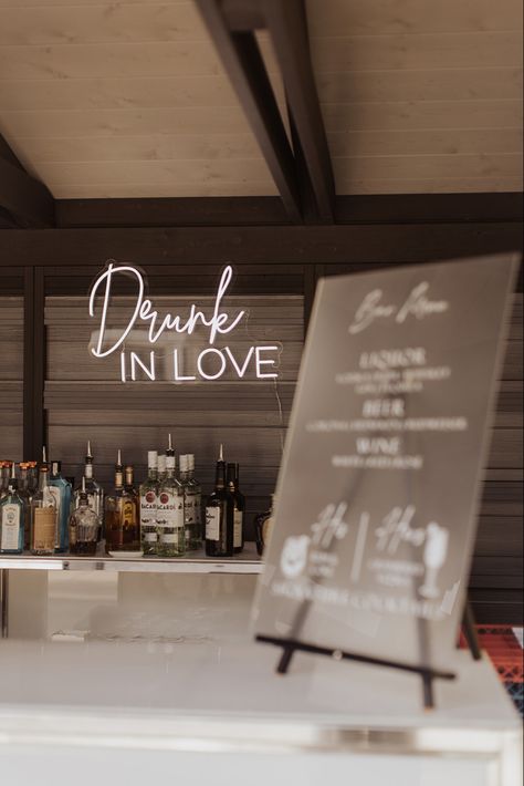 #wedding #weddingbar #weddingbarsign #weddingbarsignage #weddingbardecor #weddingbarsetup #backyardwedding #outdoorwedding #outdoorweddingbar #backyardweddingbar Drunk In Love Wedding Bar, Drunk In Love Engagement Party, Sage Green Wedding Theme, Green Themed Wedding, Love Neon Sign, Drunk In Love, Sage Green Wedding, Bar Set Up, Future Wedding Plans