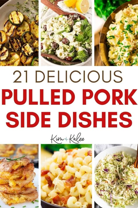 If you're wondering what you should serve with BBQ, you'll love these 21 pulled pork sides! They're perfect for any party or dinner! Bbq Pork Dinner Ideas, Sides For Bbq Pulled Pork, Sides With Barbecue, Salad To Go With Pulled Pork, Bbq Pulled Pork Dinner Ideas, Bbq Pork Sandwiches Sides, Pulled Pork And Sides, Best Sides With Pulled Pork, Sides That Go With Pulled Pork