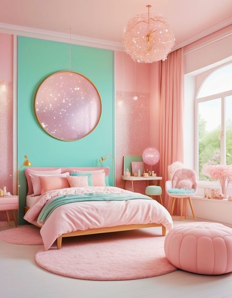 Pink And Teal Girls Bedroom, Teal And Pink Girls Bedroom, Pink And Teal Room, Aqua And Pink Bedroom, Pink And Teal Aesthetic, Girls Bedroom Turquoise, Teal Girls Bedroom, Teen Room Colors, Girls Bedroom Teal