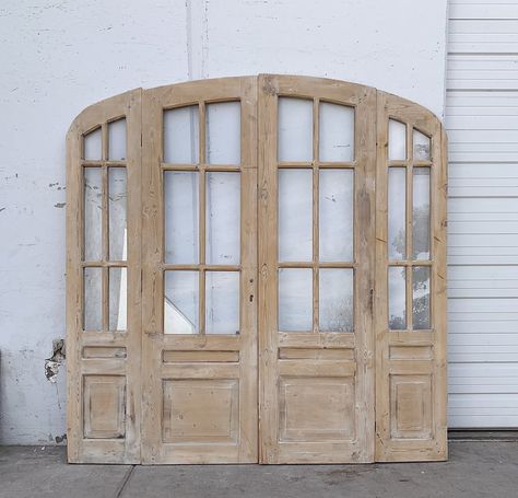 Set of 12 Lite Antique Arched Natural Wood French Doors Farmhouse French Doors, Arched Exterior Doors, Arched Interior Doors, Arched French Doors, Arch Entryway, French Front Doors, Antique French Doors, Wood French Doors, Victoria House