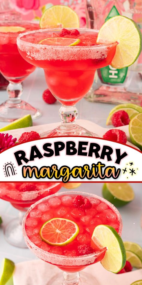 This Raspberry Margarita has a beautiful pop of color while bringing a sweet, refreshing taste to your mouth by using homemade raspberry simple syrup! The perfect ice-cold tequila cocktail to cool down with all summer long! Simple Syrup Margarita Recipe, Raspberry Margarita Recipe, Raspberry Simple Syrup, Banana Bread Recipe Easy Moist, Raspberry Margarita, Raspberry Cocktail, Adult Beverages Recipes, Perfect Margarita, Tequila Cocktail