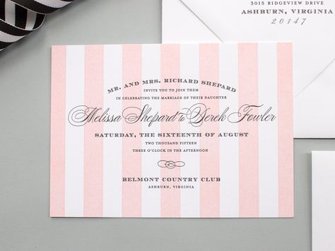 Elegant Striped Letterpress Wedding Invitation, pink and black letter press wedding Letterpress Wedding Invitation, Classic Typography, Beach Theme Wedding Invitations, Classic Invitation, Striped Wedding, Etsy Inspiration, Garden Wedding Invitations, Themed Wedding Invitations, Letterpress Invitations