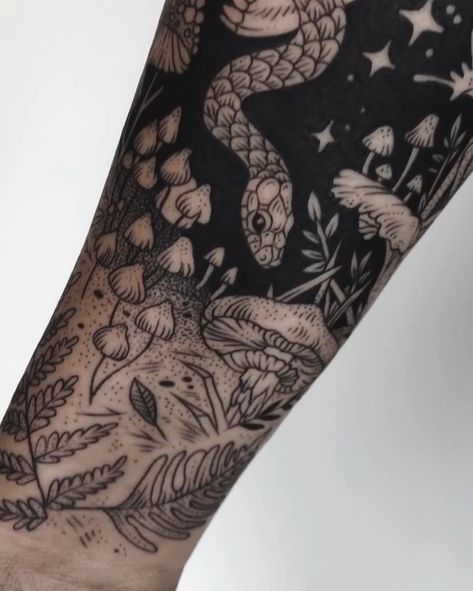 Nocturnal Animals Tattoo, Patchwork Cover Up Tattoo, Tattoo Cover Up Before And After, Newt Tattoo, Nocturnal Tattoo, Forest Animal Tattoo, Nature Back Tattoo, Dark Nature Tattoo, Woodblock Tattoo