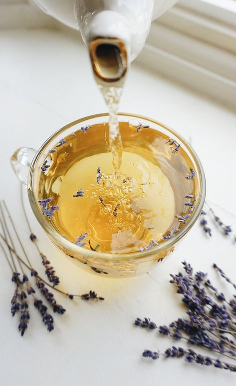 Calming tea with real organic lavender flowers. Lavender steeps beautifully. You can also add organic whole chamomile flowers for a floral tea dream. #flowertea #organictea #chamomile #lavender #floraltea #flowers #french #calm #peaceful #tea #diy Floral Tea Aesthetic, Lavender Tea Aesthetic, Tea Product Photography, Lavender Chamomile Tea, Witchy Tea, Sea Beast, Tea Flowers, Tea Product, Aesthetic Drinks