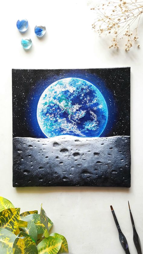 Learn how to paint this elegant and uncomplicated 3D acrylic painting of Earth from moon. Detailed tutorial up on my YouTube channel. Painting Of Earth, 3d Acrylic Painting, Earth From Moon, Acrylic Painting Easy, Moon 3d, Art For Beginners, Painting Easy, Learn How To Paint, Learn To Paint