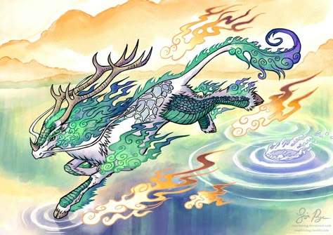 Graceful Kirin Kirin Character Design, Kirin Yokai, Kirin Mythology, Chinese Kirin, Kirin Oc, Kirin Art, Qilin Kirin, Japanese Mythical Creatures, Mythological Animals