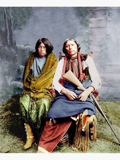 "Quanah Parker and Wife" Poster for Sale by Gary sheaf Comanche Tribe, Fort Sill Oklahoma, Comanche Indians, Blackfoot Tribe, Quanah Parker, American Stuff, Native American Studies, Fort Sill, Old West Photos