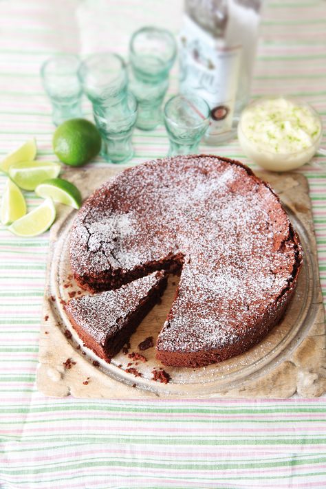 Flourless Chocolate Lime Cake With Margarita Cream Flourless Cake, Lime Cake, Rachel Ray, Flourless Chocolate Cakes, Gateaux Cake, Nigella Lawson, Chocolate Icing, Flourless Chocolate, Limes