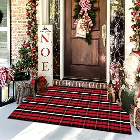 Layered Door Mats, Front Door Mat Outdoor, Farmhouse Runner Rug, Door Mat Outdoor, Hello Doormat, Christmas Front Door, Kitchen Rugs Washable, Porch Rug, Front Door Mat