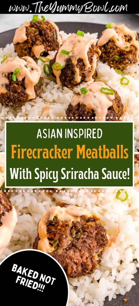 Enjoy these delicious Saucy Firecracker Meatballs, inspired by firecracker chicken! This healthy meatball recipe features flavorful meatballs coated in a spicy firecracker sauce. Perfect for a crowd or a cozy dinner at home, these firecracker meatballs are sure to be a hit! Firecracker Meatballs Beef, Hello Fresh Firecracker Meatballs, Korean Meatballs With Spicy Mayo, Korean Style Meatballs, Korean Meatballs With Spicy Mayo Dip, Korean Bbq Meatballs With Spicy Mayo, Korean Bbq Meatballs With Spicy Mayo Dip, Asian Meatballs Beef, Spicy Meatball Recipes