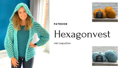 Haakpakket hexagon vest met capuchon Geschikt voor alle maten! Benodigdheden: 10 bollen Lovely Cotton (of... Drops Design, Crochet Clothes, Granny Square, Crochet Top, Pattern, Clothes