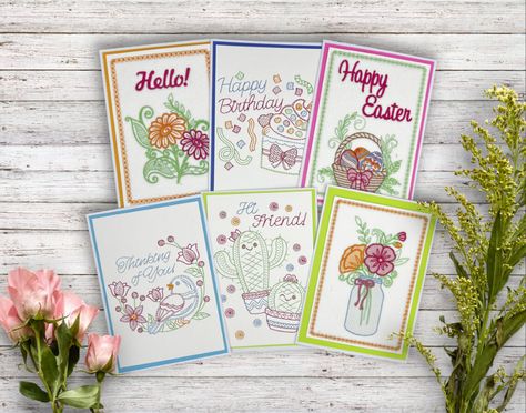 Embroidered Greeting Cards in the Hoop - We'll Teach You How! - Sulky Machine Embroidery Cards, Embroidered Greeting Cards, Embroidered Cards, 80th Birthday Cards, Designs By Juju, Ith Designs, Embroidery Cards, Fabric Postcards, 80th Birthday