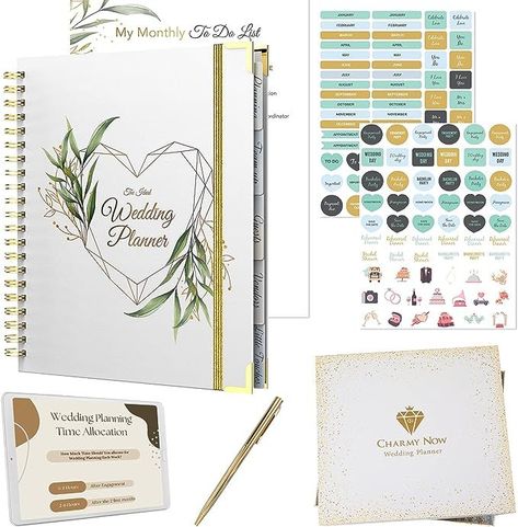 Wedding Planner Book and Organizer For The Bride - Gold Kit with Stickers, Pen & Gift Box | Future Mrs Gifts Wedding Planning Book | Engagement Gifts for Women | Bride To Be Gifts for Her Wedding Dress Shapes, Bride To Be Gifts, Mrs Gifts, Planning Book, Pen Gift Box, Wedding Planner Binder, Wedding Notebook, Wedding Binder, Wedding Planning Book