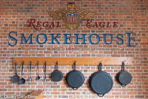 Regal Eagle Smokehouse Review | Disney Daily Dime Bbq Restaurant Design, Garlic Toast, Quick Service Restaurant, Bbq Burgers, Texas Bbq, Barbecue Restaurant, Disney Epcot, Bbq Restaurant, Americana Decor