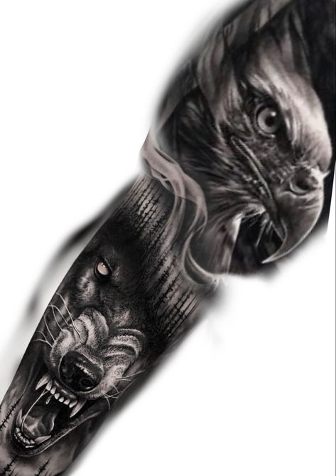 Eagle and wolf Eagle And Wolf Tattoo, Eagle And Wolf, Wolf Sleeve, Nature Tattoo Sleeve, Wolf Tattoo Sleeve, Nature Tattoo, Wolf Tattoo, Nature Tattoos, Tattoo Sleeve