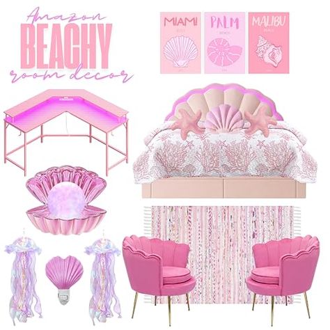 HUNNY BUNNY & BEAR's Amazon Page Mermaid Bedroom Ideas For Girls Kids, Seashell Bedding, Under The Sea Bedroom Ideas, Mermaid Girls Bedroom, Bedroom Ideas Beachy, Seashell Bedroom, Sea Bedroom Ideas, Mermaid Bedroom Ideas, Girls Mermaid Bedroom