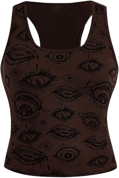 Link in pin. Chocolate Brown Figure SOLY HUX Women's Figure Graphic Crop Tank Top Scoop Neck Sleeveless Y2k Goth Tops. Goth Tops, Eye Print, Graphic Tank Tops, Women Figure, Women Tank Tops, Print Tank Top, Top Tank, Grunge Punk, Print Crop Tops