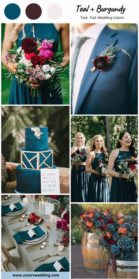 Dark Teal Burgundy Gold Wedding, Teal And Ruby Wedding, Peacock Blue Wedding Colors, Dark Teal And Burgundy Wedding Decor, Teal And Burgundy Wedding Ideas, Dark Teal Wedding Theme, Teal And Maroon Wedding, Burgundy And Teal Wedding, Dark Teal And Burgundy Wedding