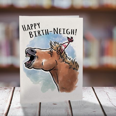 🐴🎉 Giddy up for some birthday fun with our "Happy Birth-neigh" card! Perfect for horse girls, farmers, and anyone who loves a bit of rural charm. Saddle up and send some laughs to your favorite horseback rider on their special day. It's a neigh-brainer! 🐎🎂 
.
#HorseLovers #BirthdayCard #HorseGirls #FarmLife #CountryBirthdays #HorsebackRiding #RuralLiving #FunnyCards #HorseHumor #EquestrianLife #BarnLife #CountryCharm #FarmBirthday #HorseGifts #BirthdayLaughs  #PunnyCards #HorseBirthday Horse Birthday Cards Diy, Horse Birthday Cards, Horse Puns, Birthday Horse, Country Birthday, Happy Birthday Card Funny, Horse Cards, Horse Birthday, Horse Illustration