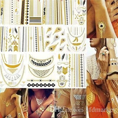 12 Hot Sheet Temporary Metallic Tattoo Gold Silver Black Flash Temporary Tattoos Trendy Body Art Tattoo Sticker from Tfdmarket,$0.57 | DHgate.com Black Flash Tattoos, Flash Tatoos, Candy Skull Tattoo, Tattoo Ideas For Guys, Scottish Tattoos, Candy Tattoo, Metallic Tattoo, Jewelry Tattoos, Tattoo Gold