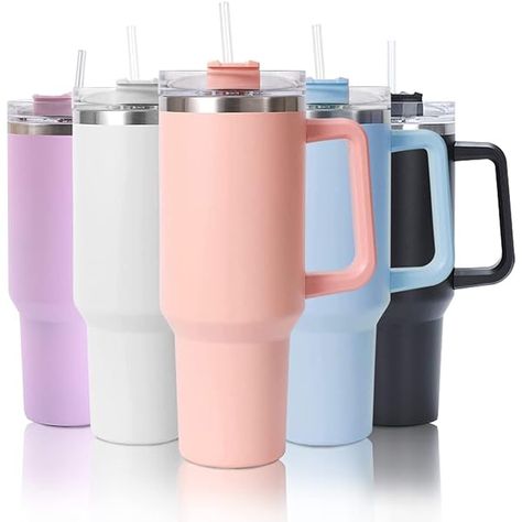 Re Tech UK - 40oz Tumbler with Straw and Lid + 2 Stainless Steel Straws, Silicone Boot, 1.2 litres, Insulated Cup -Travel Mug with Handle - Birthday Gift for Women, Sky : Amazon.co.uk: Home & Kitchen Car Coffee, Travel Coffee Cup, Stainless Steel Coffee Mugs, Mug Tumbler, Cold Coffee, Iced Drinks, Thermos Bottle, Stainless Steel Straws, Insulated Cups