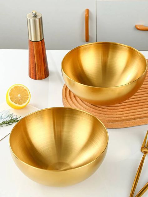 1pc Stainless Steel Bowl, Gold Large Salad Bowl For Household | SHEIN USA Golden Spatula, Sink Bowl Gold, Gold Utensils, Golden Cutlery, Golden Bowl, Gold Bowl, Large Salad, Gold Spoon, Stainless Steel Bowl