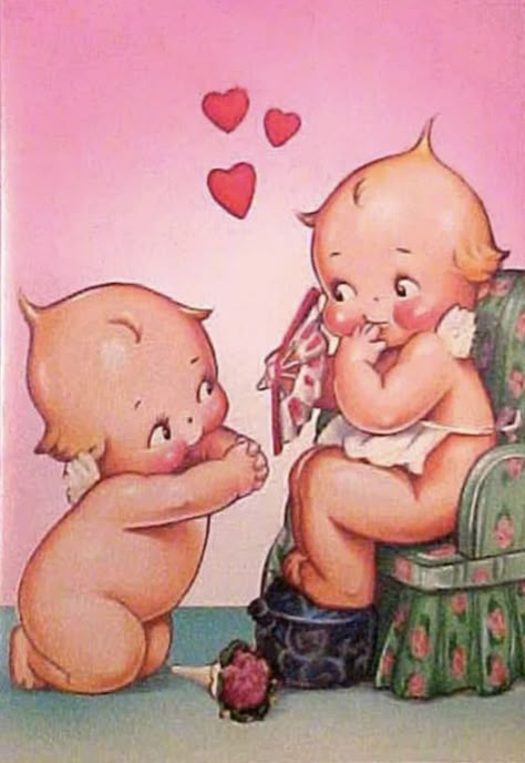 Kewpie Valentine, Kewpie Art, Kewpie Baby, Rose O Neill, Kewpie Doll, Elephant Drawing, Angel Drawing, Angel Babies, Sonny Angels