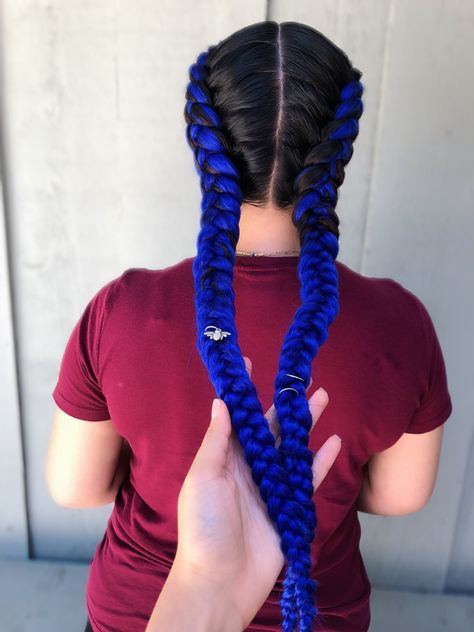 Blue Dutch Braids, Blue Feed In Braids, Braid Extensions White Girl, Two Braids Hairstyle Black Women, Mane Braids, Horse Mane Braids, Warrior Braid, Dutch Pigtail Braids, Hairstyle Black