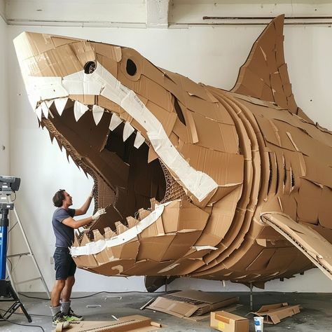 My Images Cardboard Sculpture Animal, Cardboard Art Projects High School, Shark Sculpture Clay, Cardboard Sculpture Ideas, Cardboard Shark, Cardboard Fish, Cardboard Art Projects, Cardboard Sculptures, Cardboard Art Sculpture