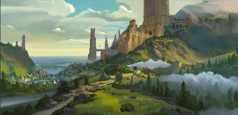 ArtStation - town in the valley , Tyler edlin Valley Village Fantasy Art, Tyler Edlin, Environment References, Alevel Art, Dragons 5e, Landmarks Art, Dungeons And Dragons 5e, Valley Village, Story Art