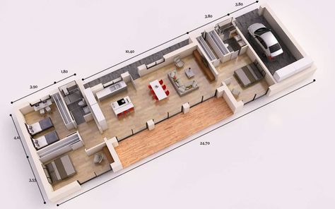 Rectangle House Design, Rectangle House Plans, Rectangle House, Small Modern House Plans, Small House Elevation, Modern Small House Design, Long House, Small House Elevation Design, Building A Container Home