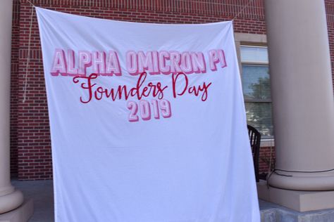 Founders Day Banner, Founders Day Sorority Ideas, Sorority Signs, Sorority Banner, Founders Day, Alpha Xi, Alpha Xi Delta, Oklahoma State, Greek Life