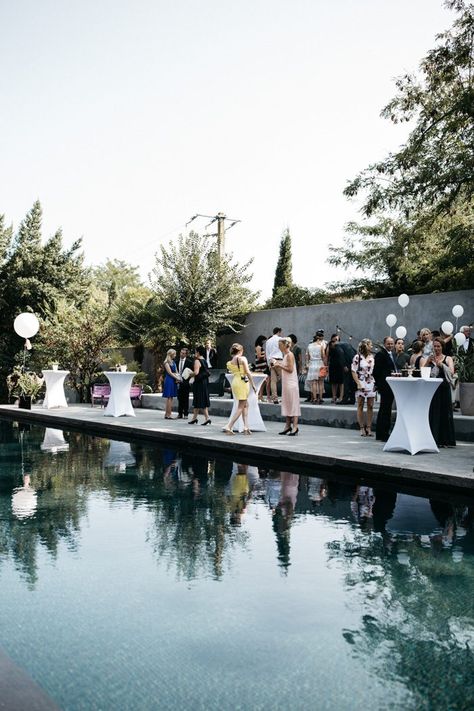 Such an amazing venue! Positively Lovely French Chateau Wedding at Domaine de Ribaute - #weddingphotography #weddingideas #weddingplanning #weddingtrends #weddinginspiration #weddingtrends #weddingday #weddingvenues #brideandgroom #weddingvenues Pool Cocktail Hour Wedding, Cocktail Hour Poolside Wedding, Poolside Cocktail Party, Poolside Wedding, Wedding Pool After Party, Wedding Reception Pool, Reception Around Pool, Cocktail Party Wedding, Wedding Swimming Pool