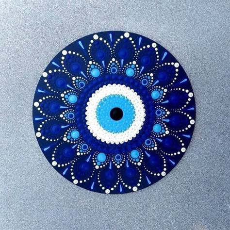 Evil Eye Dot Mandala, Evil Eye Mandala Art, Nazar Painting, Evil Eye Canvas Painting, Canvas Mandala Painting, Mandala Evil Eye, Mandala Art Canvas, Dotted Mandala Art, Evil Eye Mandala