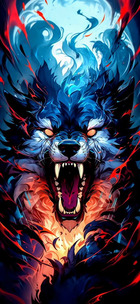 Wolf Art Fantasy, Angry Wolf, Dragon Wallpaper Iphone, Wild Animal Wallpaper, Fantasy Wolf, Animal Illustration Art, Spirit Animal Art, Werewolf Art, Japanese Art Prints