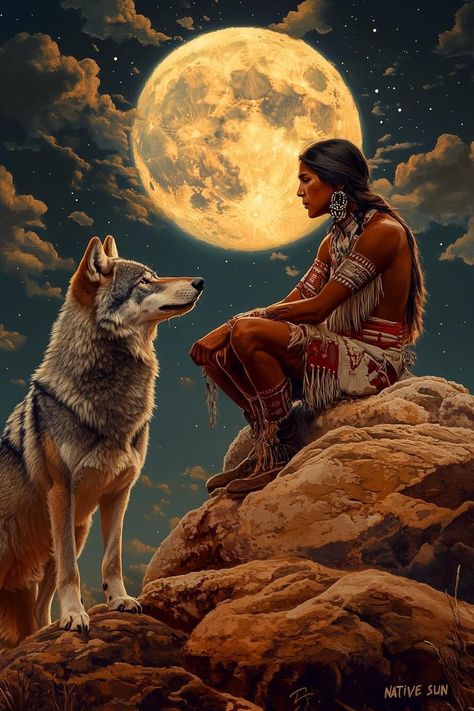 Native American Spirit Animals, Shaman Woman, American Indian Artwork, American Wallpaper, Native American Woman, Native American Wolf, Wolves And Women, Native American Paintings, Native American Images