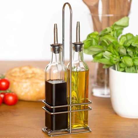 Argon Tableware Set of Glass Olive Oil / Vinegar Bottles with Stand