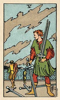 Five Of Swords, Rider Waite Tarot Cards, All Tarot Cards, Rider Waite Tarot Decks, Swords Tarot, 78 Tarot Cards, Rider Waite Tarot, Wiccan Witch, The Hierophant