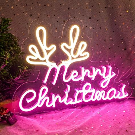 Hot Pink Christmas Aesthetic, Christmas Neon Sign, Pink Neon Lights, Led Wall Decor, Wall Hanging Lights, Bright Walls, Pink Christmas Decorations, Merry Christmas Sign, Led Decor