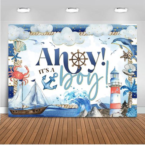 Amazon.com : Mocsicka Ahoy It's a Boy Baby Shower Backdrop Nautical Themed Baby Shower Party Decoration Watercolor Ocean Ship Anchor Coral Seashell for Boy Photography Background (7x5ft) : Electronics Ship Anchor, Shower Backdrop, Baby Shower Backdrop, Boy Baby Shower, Baby Shower Party, Boy Baby, Shower Party, A Boy, Party Decoration