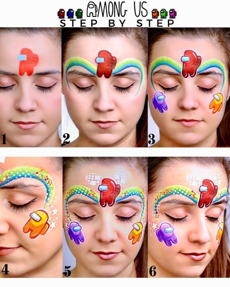 Among us Face paint tutorial. Youtube video is attached acepaint #facepainting #easyfacepaint #fastfacepaint #amongusfacepaint #amongus #amongusmakeup #onestrokefacepaint #boyfacepaint #facepaintideas Among Us Face Painting, Video Game Face Paint, Among Us Face Paint, Facepainting Ideas Easy For Kids, Face Painting Step By Step, Step By Step Face Painting, Kids Face Painting Easy, Face Painting For Kids, Face Painting Ideas For Kids