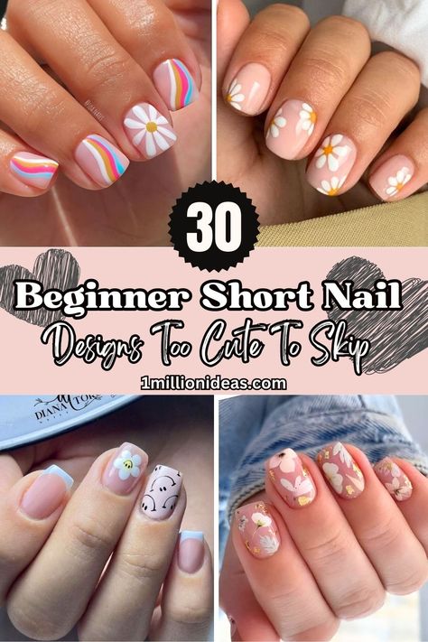 30 Beginner Short Nail Designs Too Cute To Skip Short And Simple Nail Designs, Cute Finger Nail Designs, Easy Short Gel Nail Designs, Short Nail Designs Girly, Short Nail Line Designs, Easy Manicure Designs, Easy Gel Manicure Designs, Nail Art With Normal Nail Polish, Kids Nail Designs Short