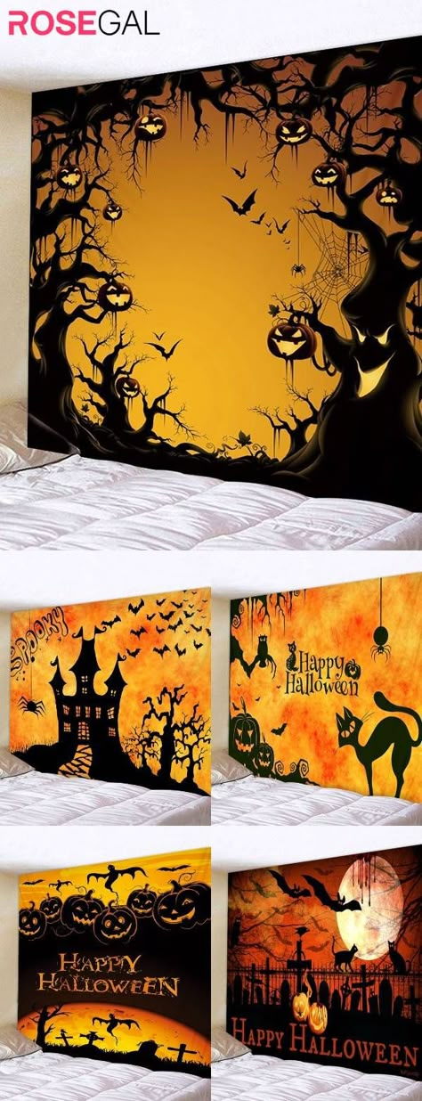 Halloween Wall Covering Ideas, Halloween Painted Banner, Halloween Painting Long Canvas, Halloween Games Online, Halloween Mural, Halloween Tapestry, Bat Tapestry, Halloween Film, Special Halloween